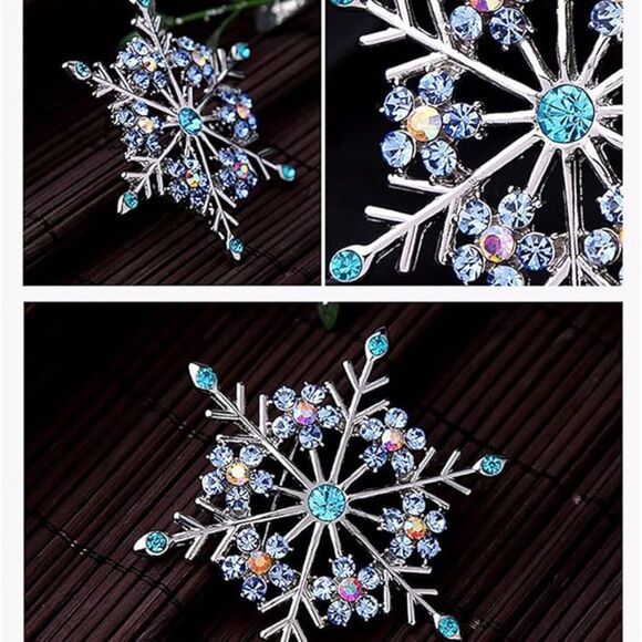 Women Rhinestone Snowflake Brooch Crystal Winter Snowflake Brooch Pin Blue1 - Picture 5 of 6